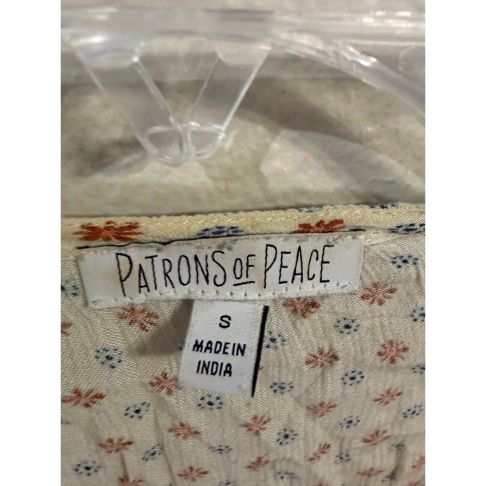 Patrons of Peace Floral Boho Tie Front Crop Top Cream Mixed Print Rayon Small - Picture 2 of 5